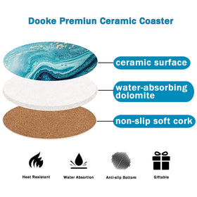 DOOKE absorbent ceramic surface captures spills, ideal for hot or cold beverages.