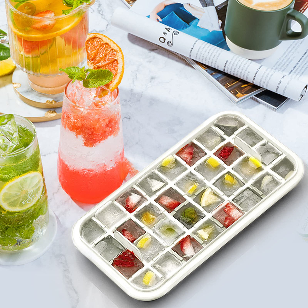 Doonly compact freezer-friendly design keeps ice neatly stored.