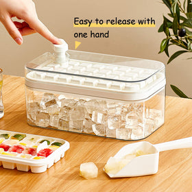 Doonly freezer storage container and lid keeps ice cubes organized.