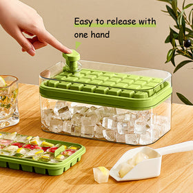 Doonly ice tray button-release system, quick demolding for fresh ice.