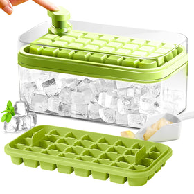 Doonly ice tray with lid and bin in green, 2-pack for easy release.
