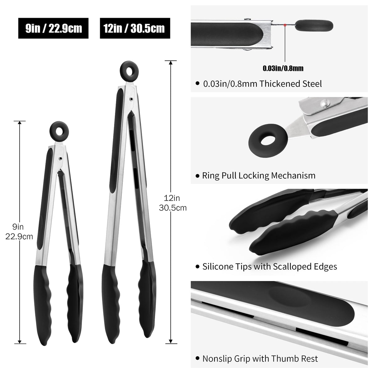 Doosu tongs with non-scratch silicone tips ideal for non-stick pans
