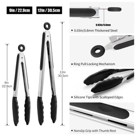 Doosu tongs with non-scratch silicone tips ideal for non-stick pans