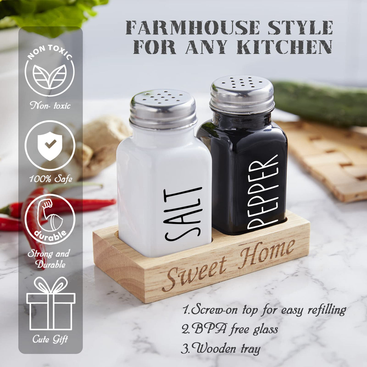 Dopeca glass shakers with wood tray for easy passing at the table