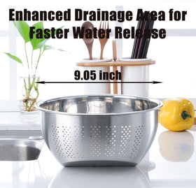 DOPMEP angled-bottom-drain-colander helps fast outflow of water.