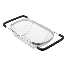 DOPMEP fine mesh colander over sink with 6-quart capacity for efficient draining