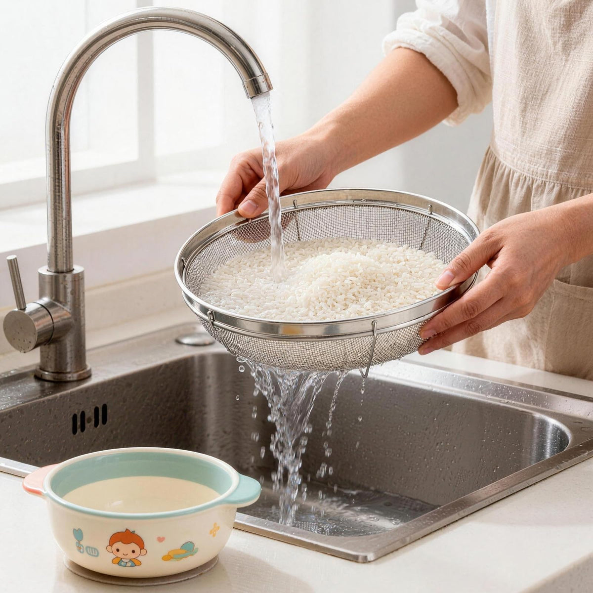 DOPMEP fruit and vegetable sieve captures small particles for clean prep.