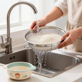 DOPMEP fruit and vegetable sieve captures small particles for clean prep.