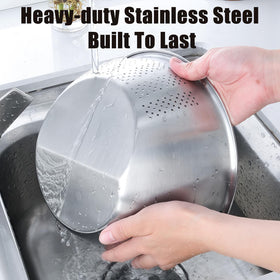 DOPMEP multi-use-wash-and-drain-bowl supports washing, draining, and storing foods.