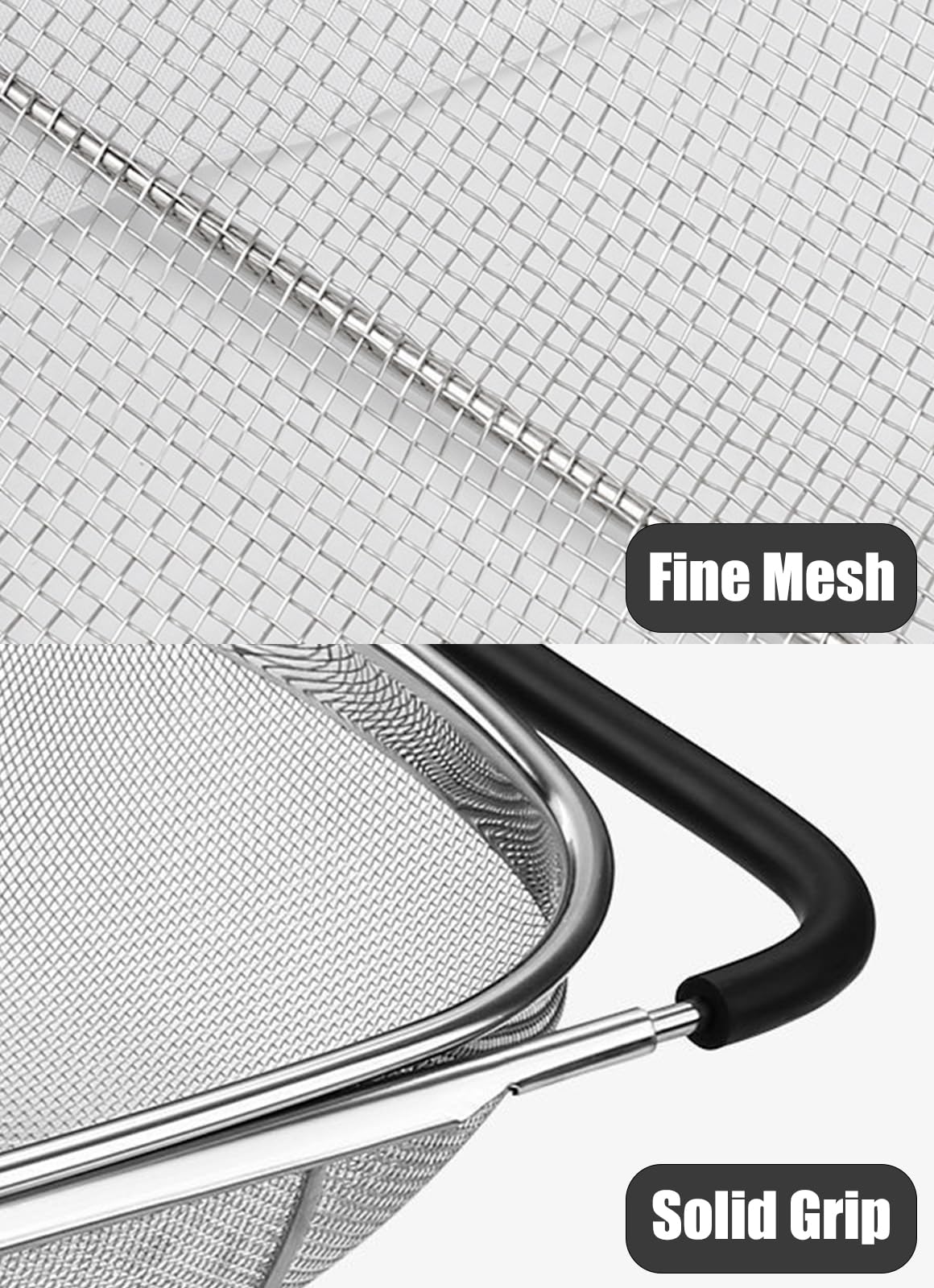 DOPMEP stainless steel strainer basket with fine mesh catches tiny particles