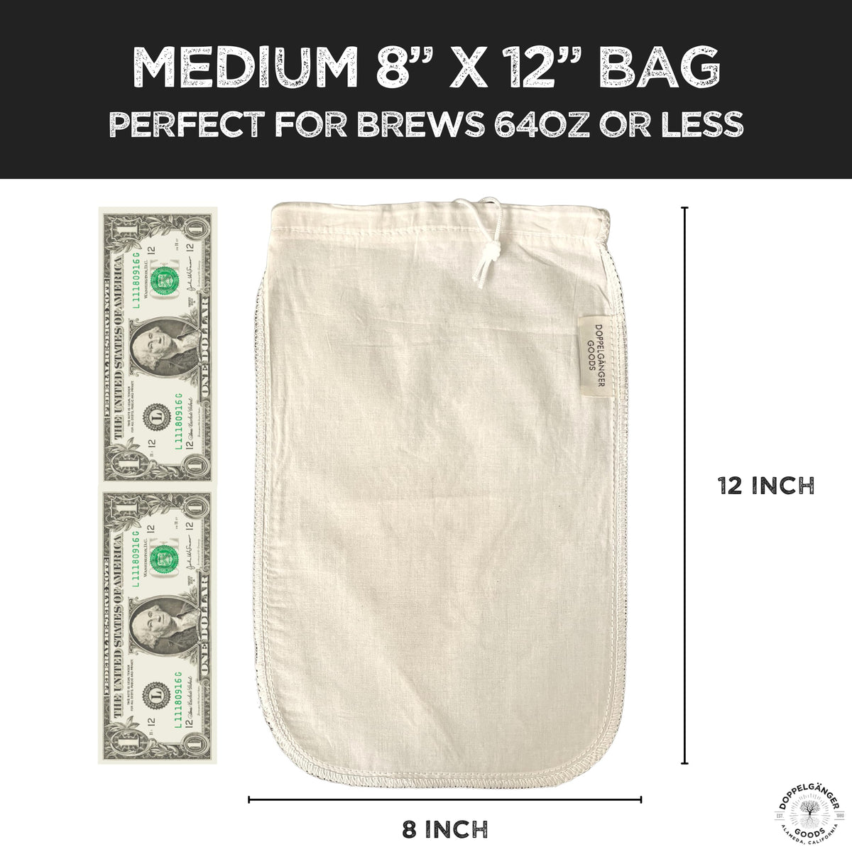 Doppeltree filter bag removes grounds for clean brew.