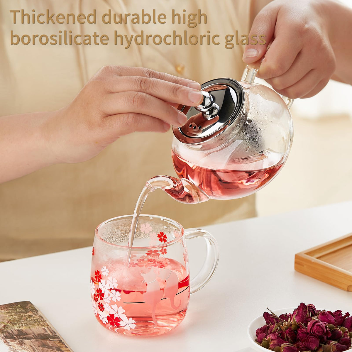 DOPUDO glass teapot ergonomic handle for comfortable, controlled pouring