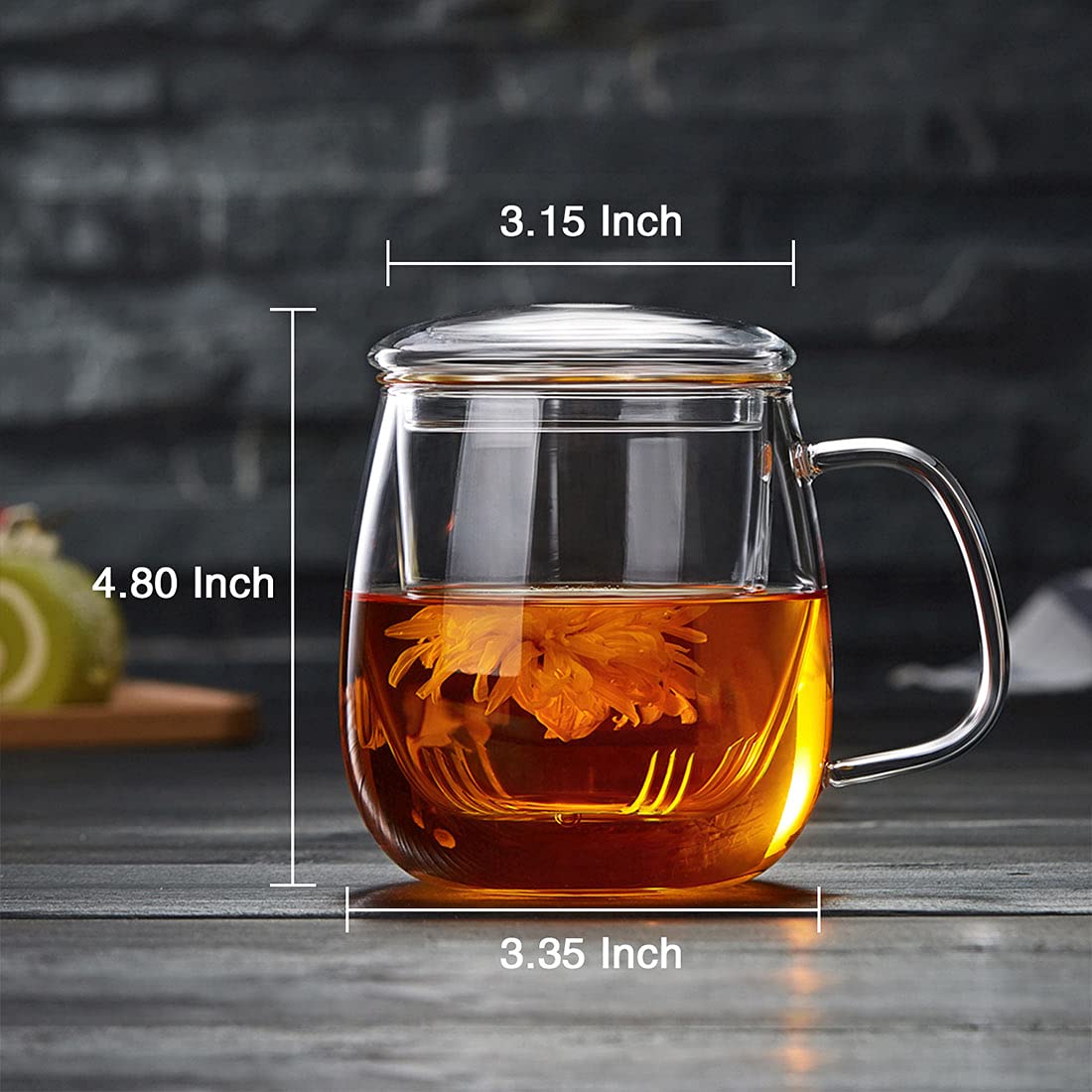 DOPUDO large borosilicate glass teacup shows tea color while brewing.