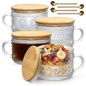 DOPUDO vintage glass coffee mug with lid and spoon for spill-free hot drinks.