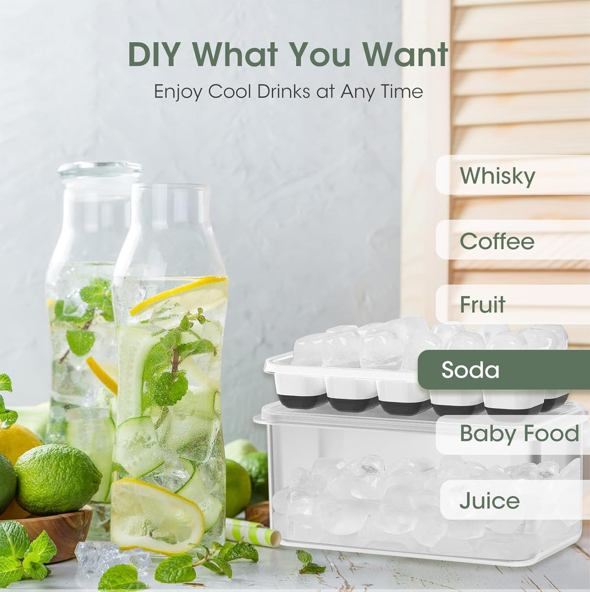 DOQAUS easy release ice trays with flexible bottoms for quick cubes
