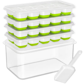 DOQAUS ice tray with lid and bin for organized freezer storage and quick ice access