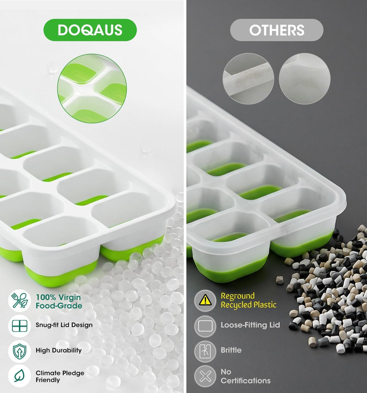 DOQAUS silicone ice tray easy-release bottom for effortless ice cubes