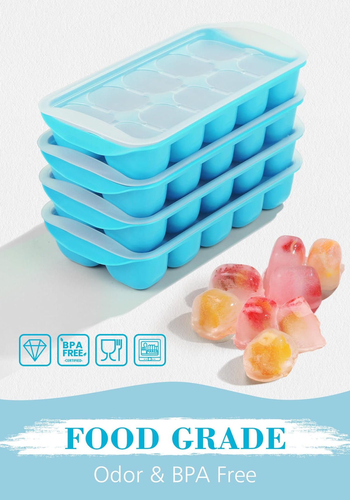 DOQAUS silicone ice trays with easy pop-out release for quick ice.