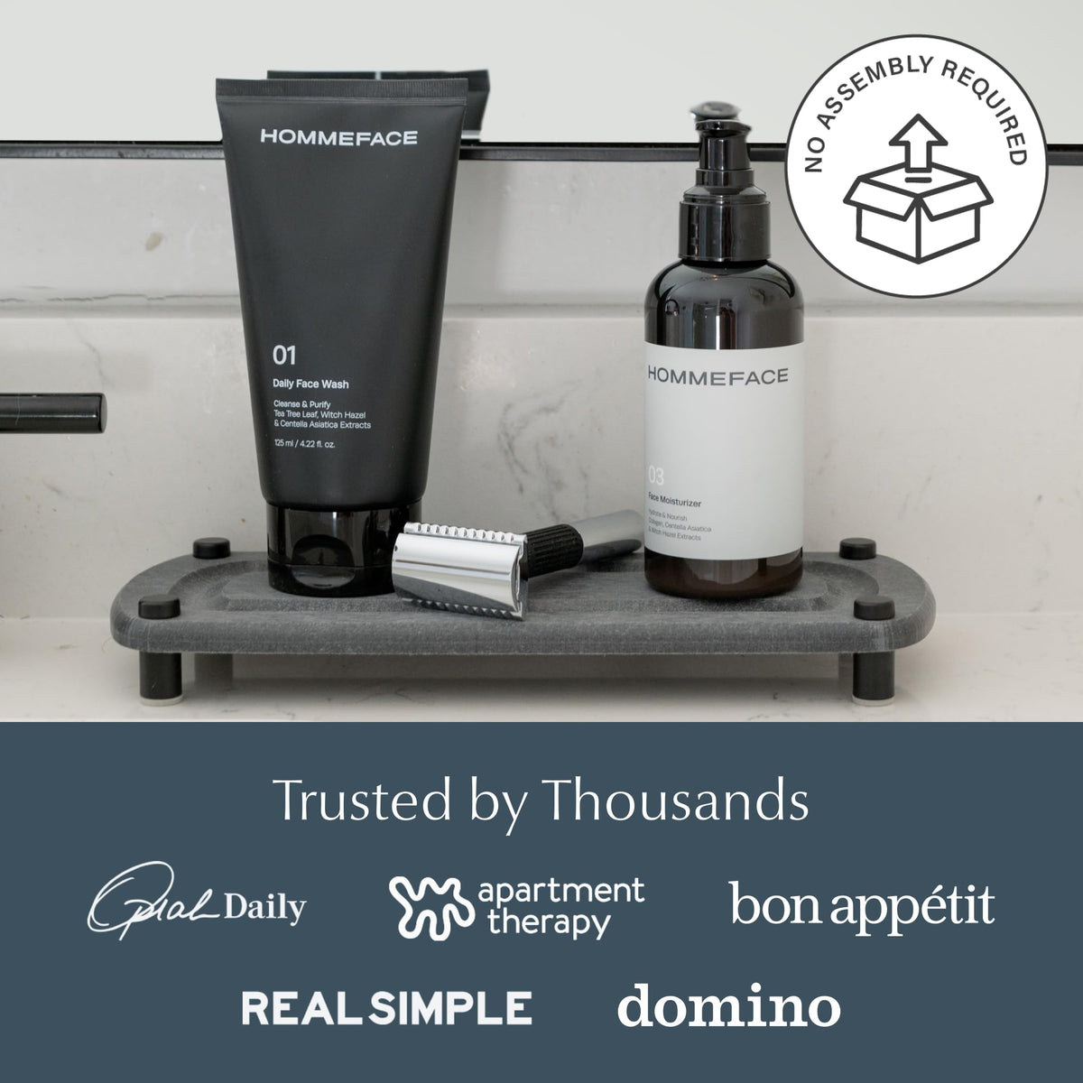 Dorai Home Stone Sink Caddy in bathroom setup beside the sink