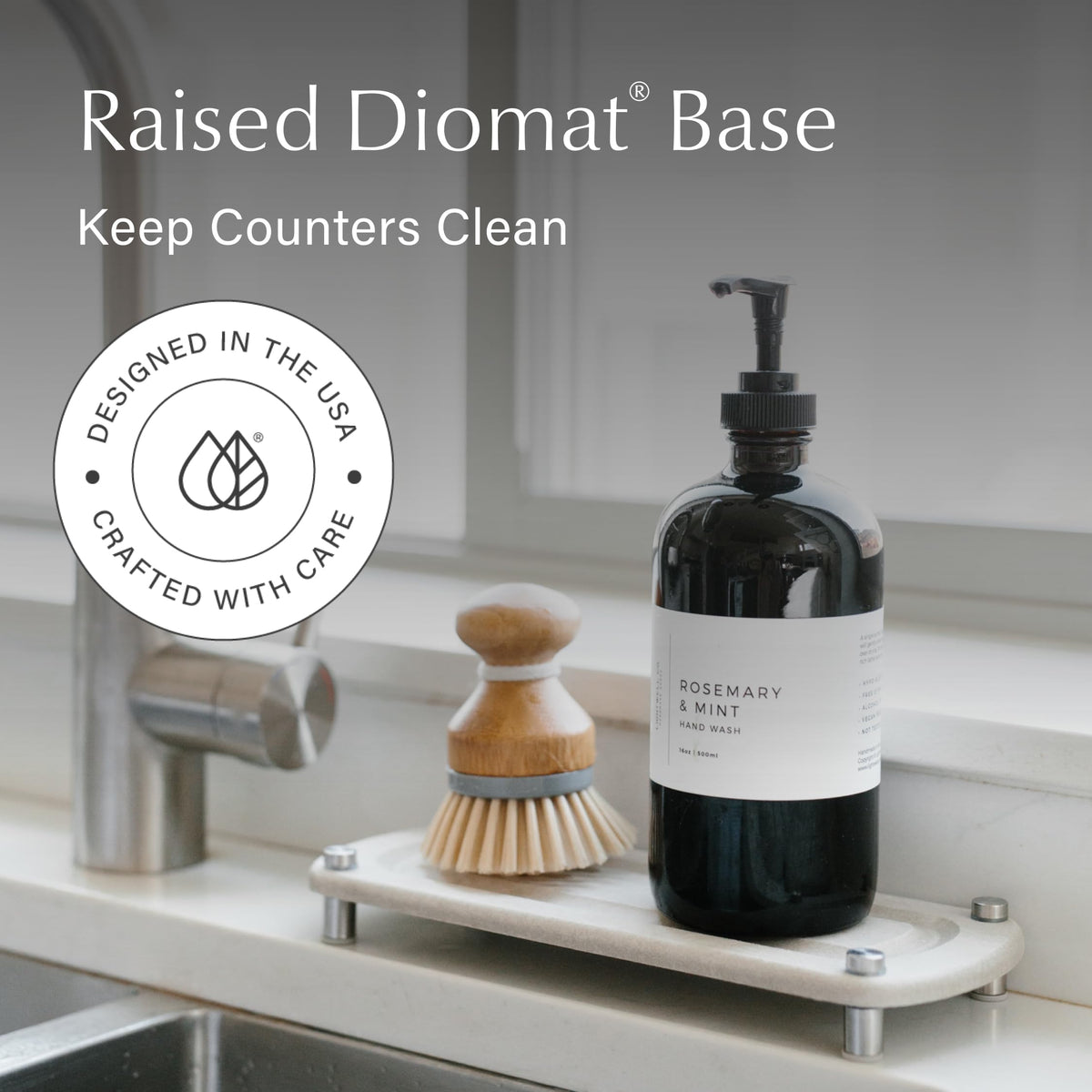 Dorai Home Stone Sink Caddy care and cleaning steps illustrated