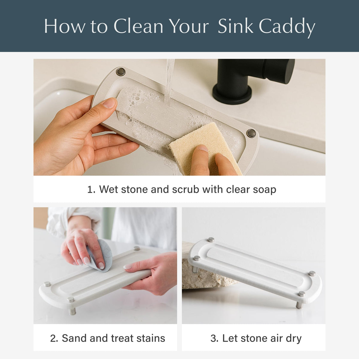 Dorai Home Stone Sink Caddy made from sustainable diatomaceous earth and recycled paper
