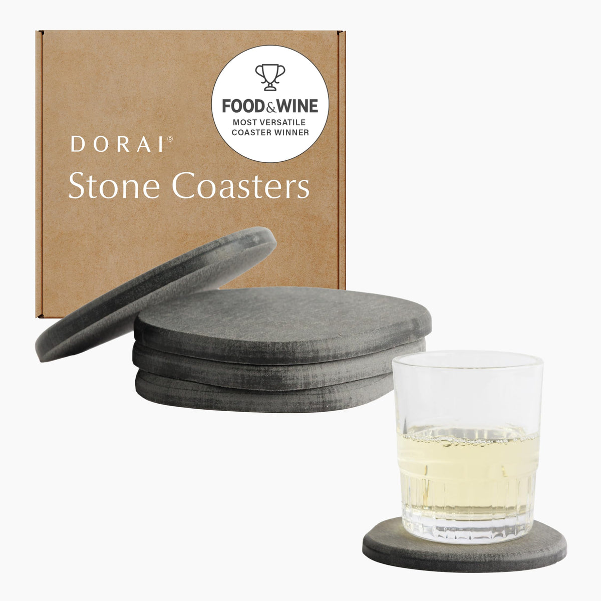 Dorai Stone Coasters in slate finish protect surfaces and absorb moisture.