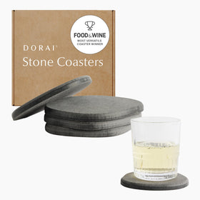 Dorai Stone Coasters in slate finish protect surfaces and absorb moisture.