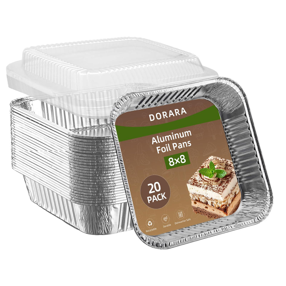 DORARA 8x8 square pans with lids stacked for efficient meal prep and storage.