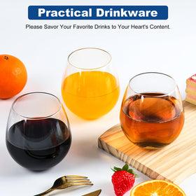DORELINA stemless glasses with ergonomic, non-slip base for comfortable handling