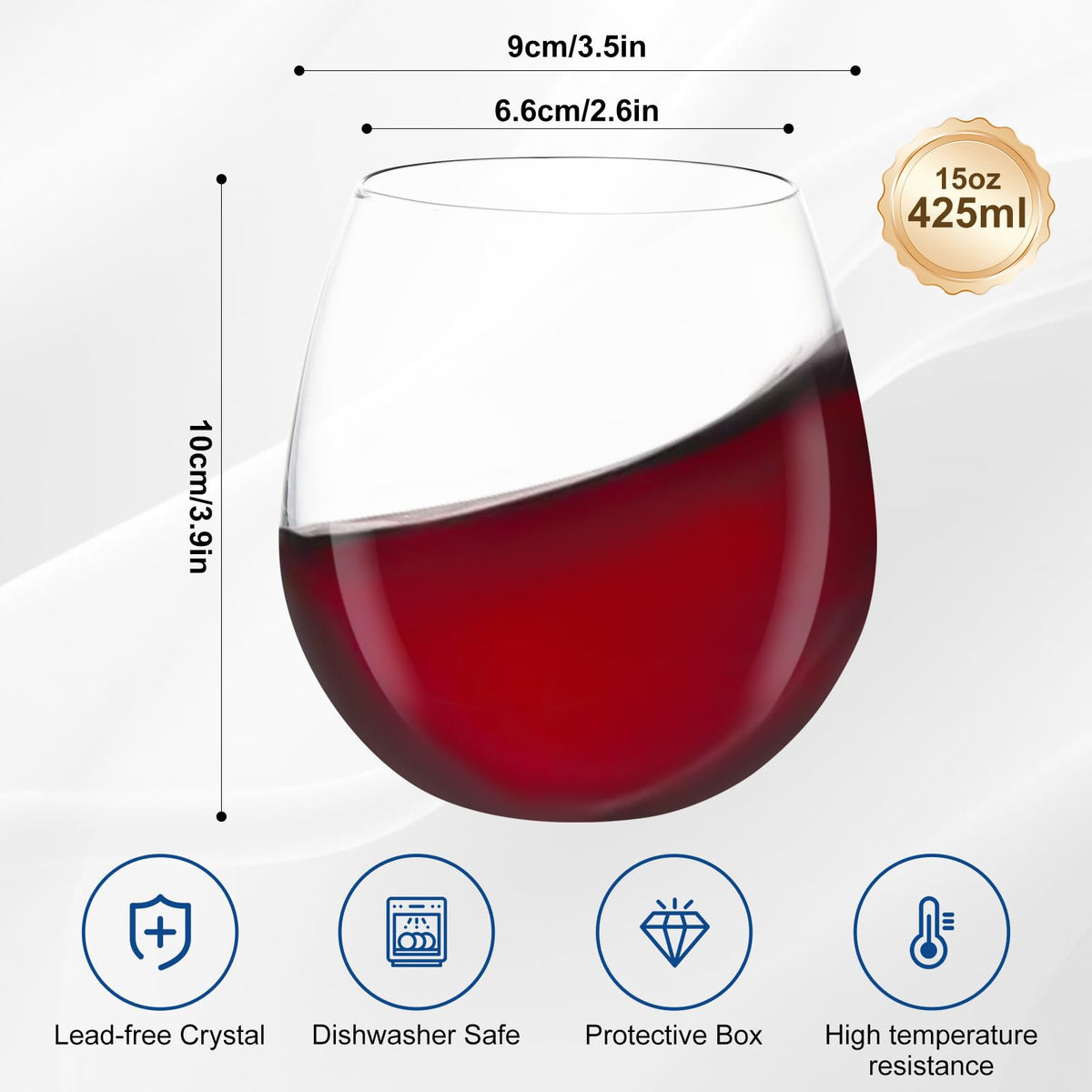 DORELINA stemless wine glass highlighting crystal-inspired clarity for wine colors