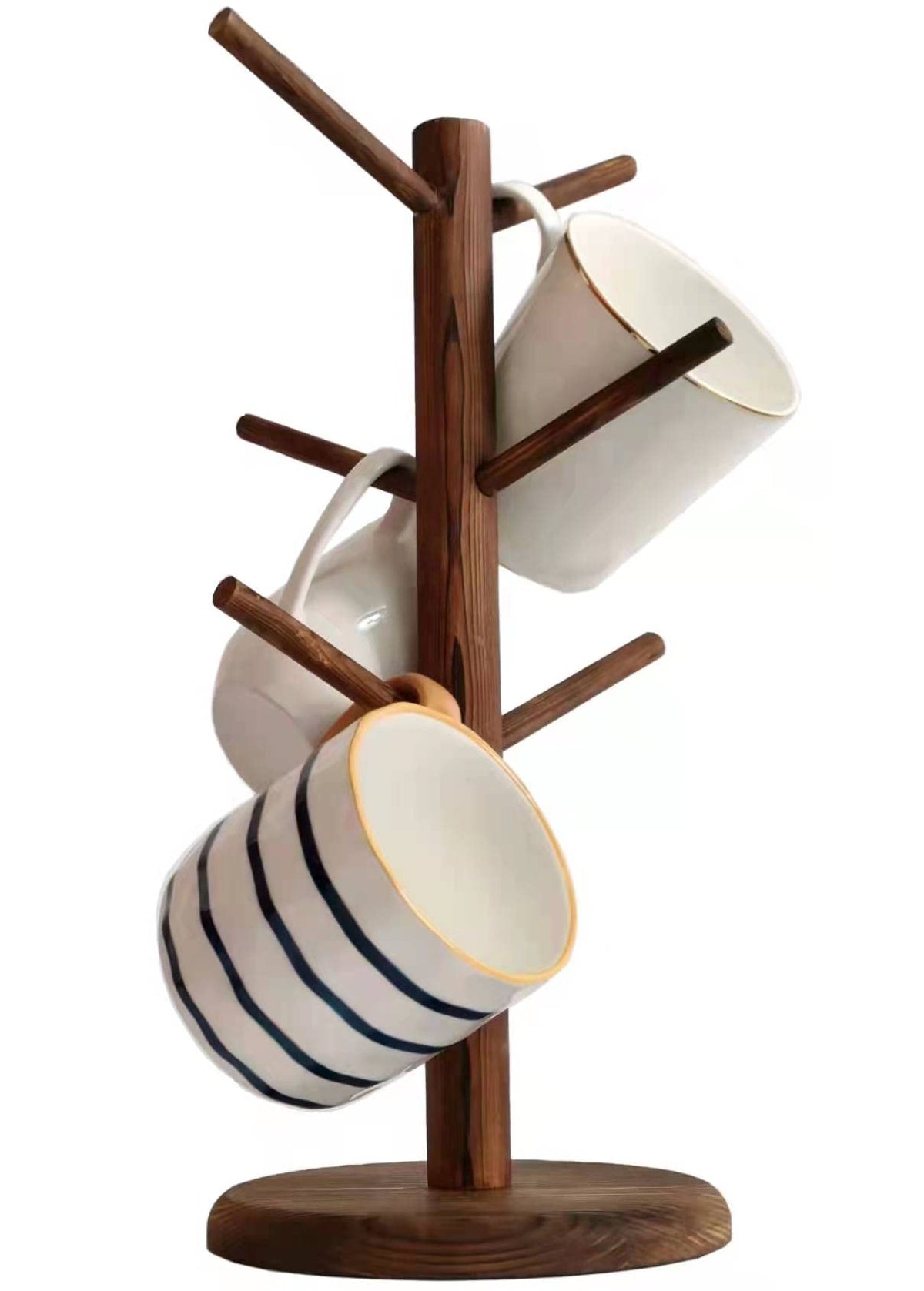 Dorhors mug holder tree with six hooks keeps mugs organized on the counter.