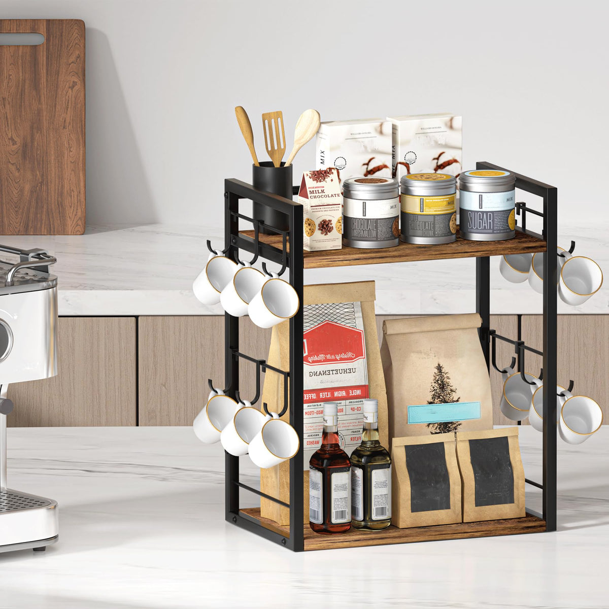 Dorhors rustic brown coffee bar decor adds warm charm and practical organization.