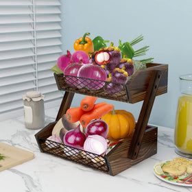 Dorhors rustic wood and metal fruit basket enhances decor while storing vegetables