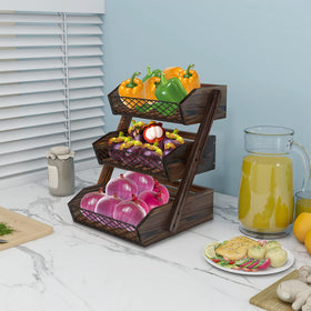 Dorhors wood and metal fruit rack with airy design for fresh produce.