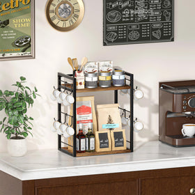 Dorhors wood coffee station organizer highlights rustic wood finish for stylish countertop storage.