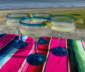 Dos Suenos 7-inch margarita glass highlights comfortable 16-ounce capacity.