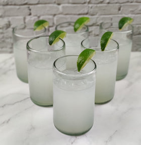 Dos Sueños artisan glassware six-set highlighting handmade character and variation.