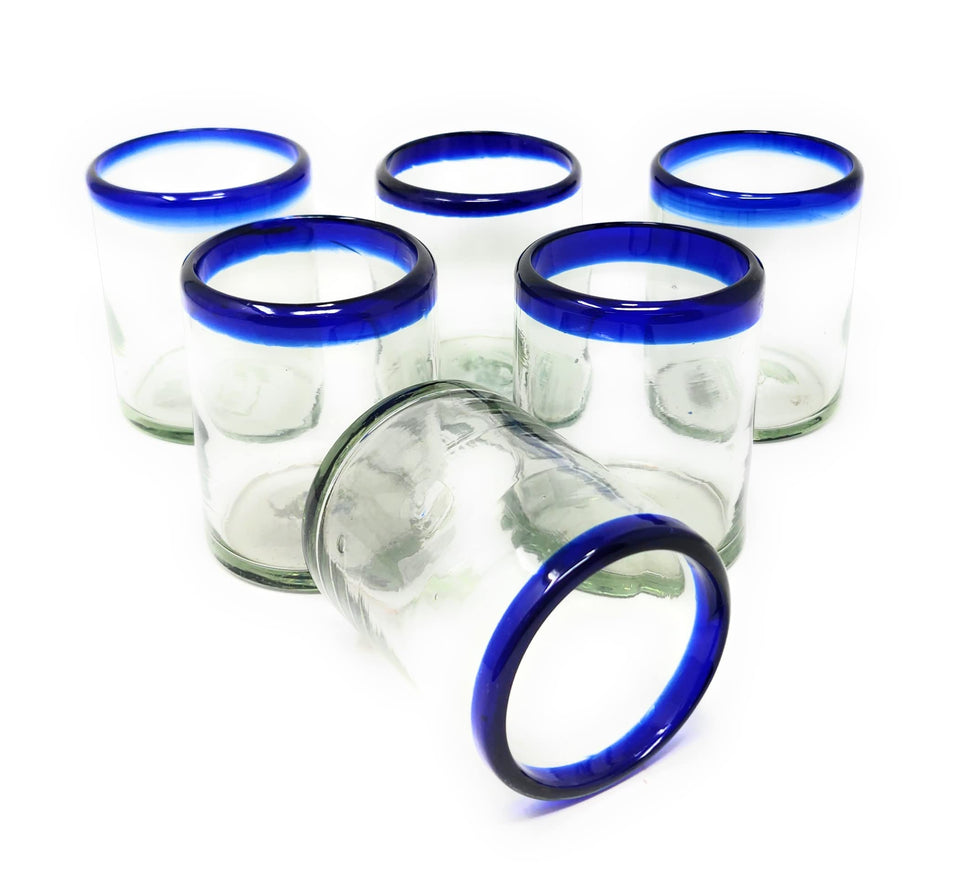 Dos Sueños hand blown glass with cobalt blue rim for stylish entertaining.