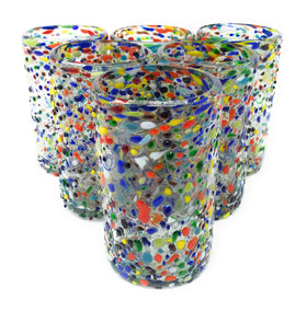 Dos Sueños confetti rock glass, handmade, 14 oz, festive dining visual