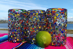 Dos Sueños hand blown glass with textured confetti rock, party-ready