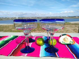 Close-up of Dos Sueños hand-blown margarita glass showing artisanal craft.