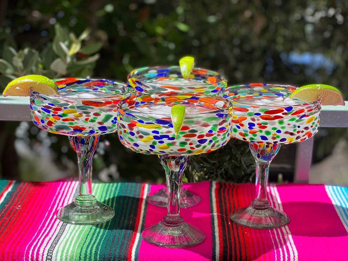 Bold confetti rock motif adds vibrant color to sunset cocktails.
