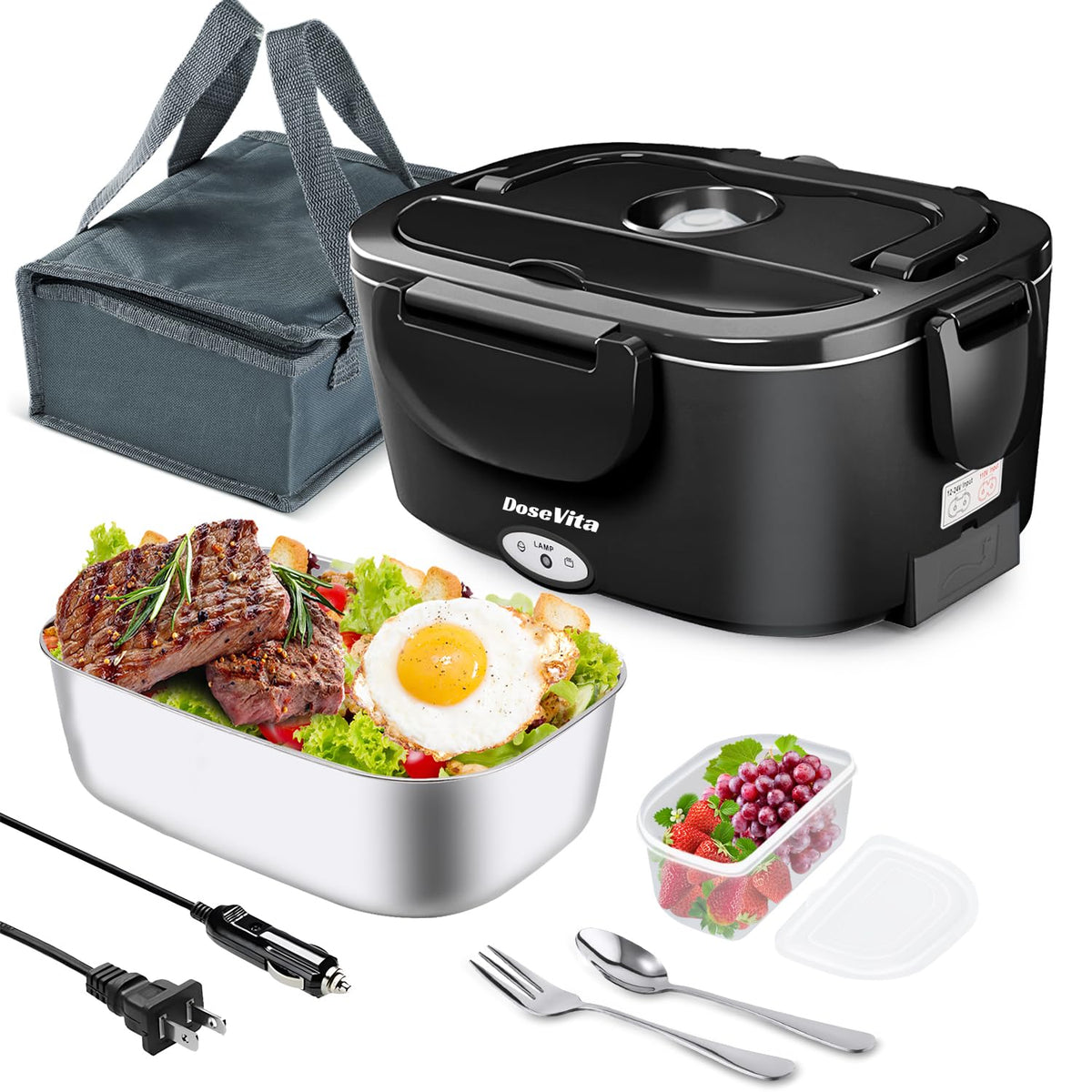 Dosevita electric lunch box showing rapid heating for hot meals