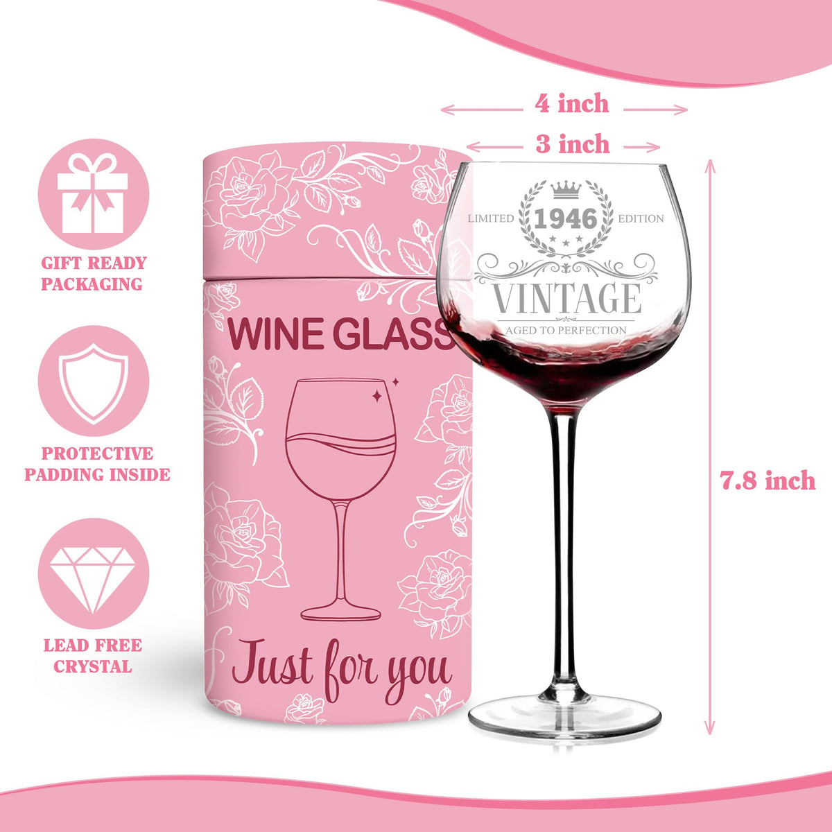 DOTAOKACI 80th birthday wine glass clear bowl highlights wine color.