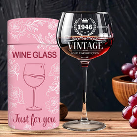 DOTAOKACI 80th birthday wine glass closeup showing sleek design.