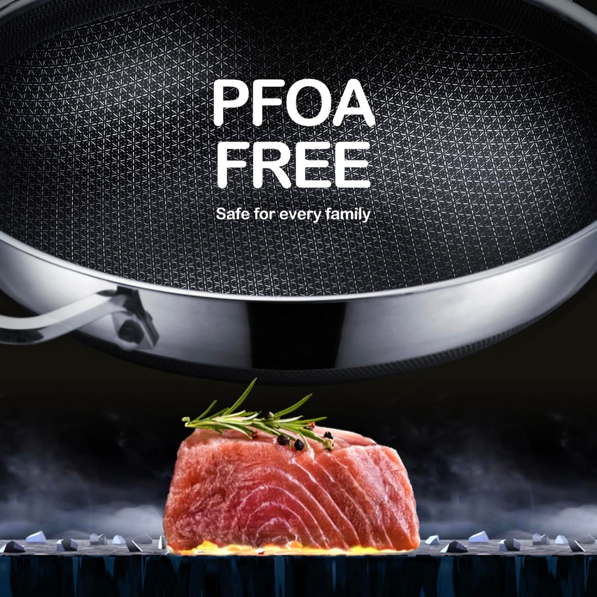 DOTCLAD 13-inch hybrid wok with nonstick surface minimizes sticking and cleanup.