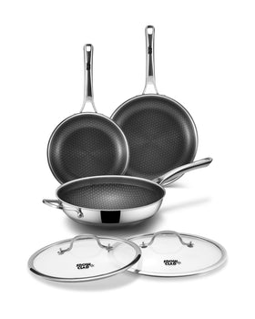 DOTCLAD 3-piece hybrid set front view highlights dual surface for easier cooking