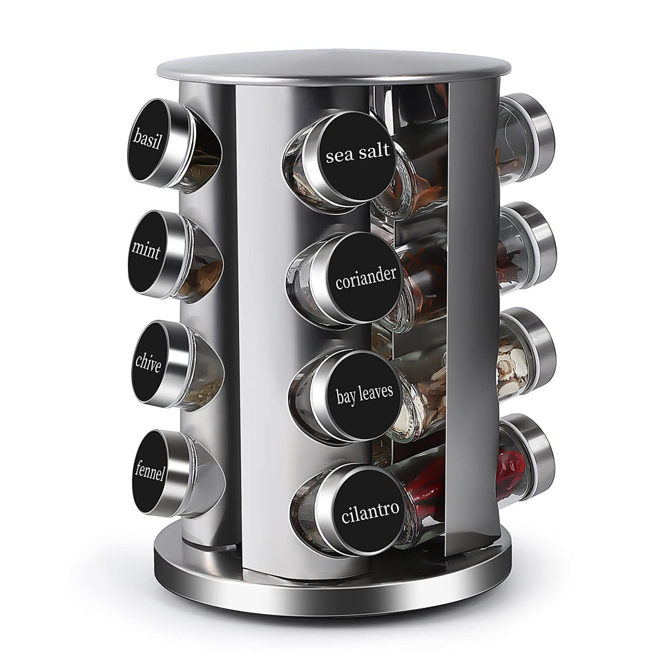 DOUBLE 2 C rotating spice rack with 16 jars offers easy access and compact storage.