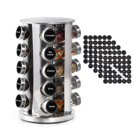DOUBLE 2 C spice rack with 20 glass jars on a rotating base for quick access