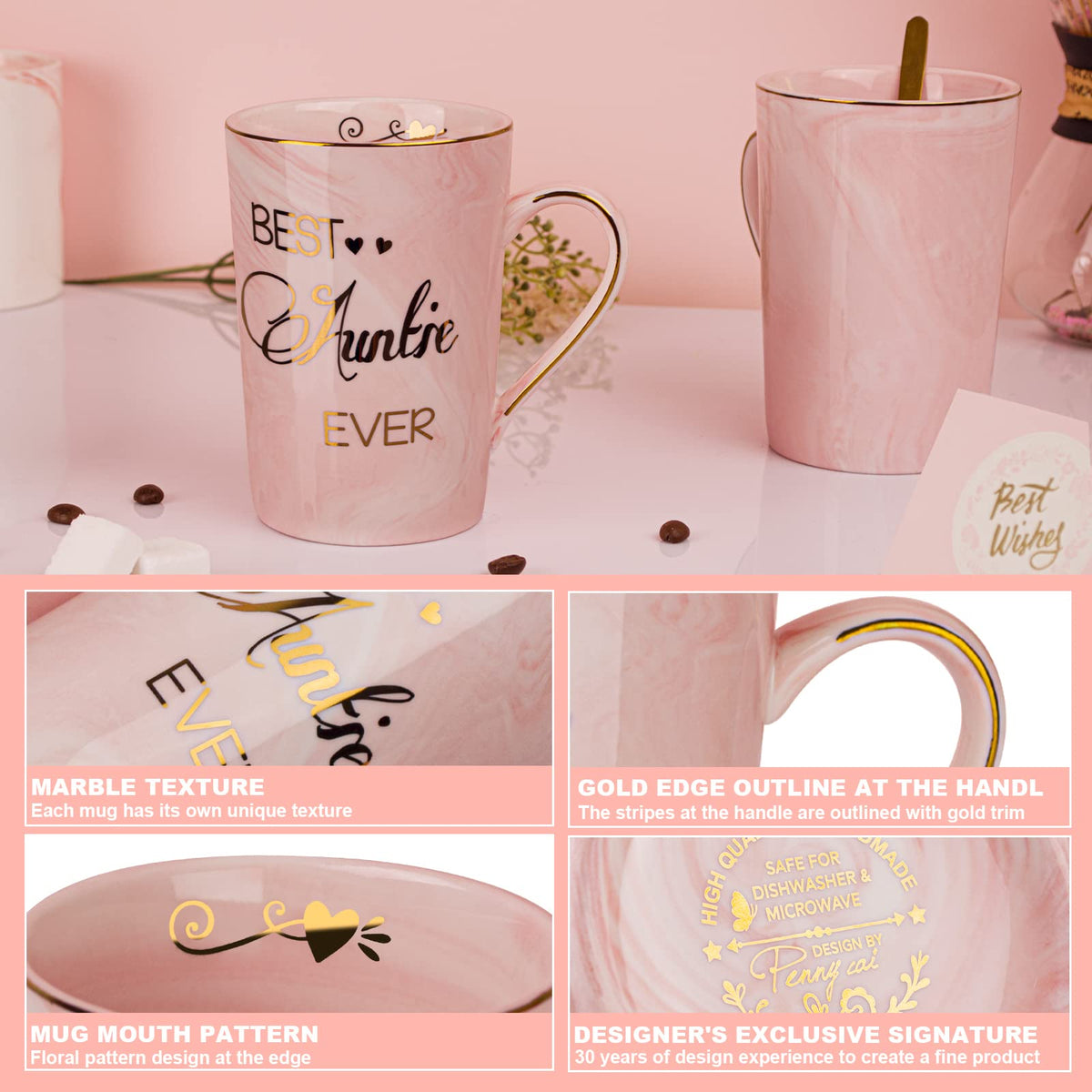 Doublewhale Best Auntie Ever mug front displays a heartfelt message